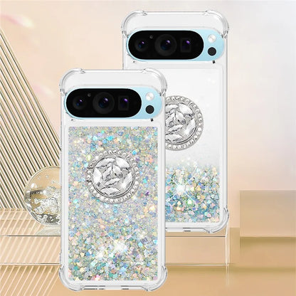 YB Quicksand Series-7 For Google Pixel 9 Case Floating Sequins TPU Cover with Ring Kickstand