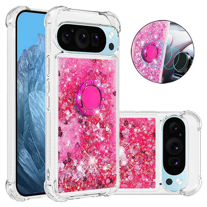 YB Quicksand Series-7 For Google Pixel 9 Case Floating Sequins TPU Cover with Ring Kickstand