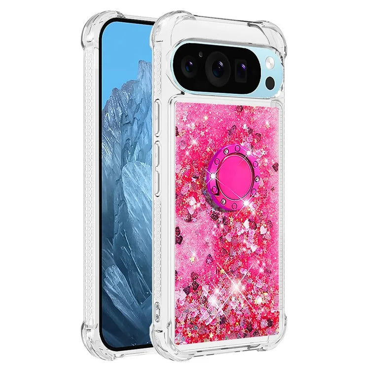 YB Quicksand Series-7 For Google Pixel 9 Case Floating Sequins TPU Cover with Ring Kickstand