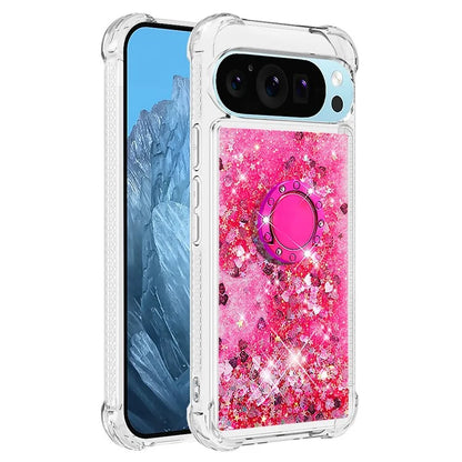 YB Quicksand Series-7 For Google Pixel 9 Case Floating Sequins TPU Cover with Ring Kickstand