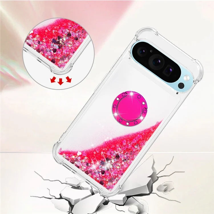 YB Quicksand Series-7 For Google Pixel 9 Case Floating Sequins TPU Cover with Ring Kickstand
