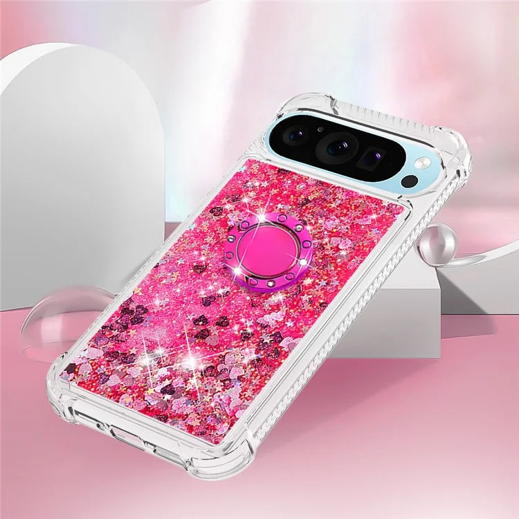 YB Quicksand Series-7 For Google Pixel 9 Case Floating Sequins TPU Cover with Ring Kickstand