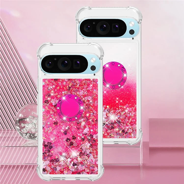 YB Quicksand Series-7 For Google Pixel 9 Case Floating Sequins TPU Cover with Ring Kickstand
