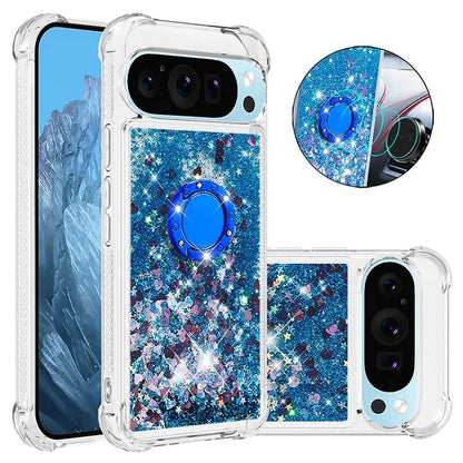 YB Quicksand Series-7 For Google Pixel 9 Case Floating Sequins TPU Cover with Ring Kickstand