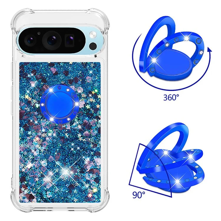 YB Quicksand Series-7 For Google Pixel 9 Case Floating Sequins TPU Cover with Ring Kickstand