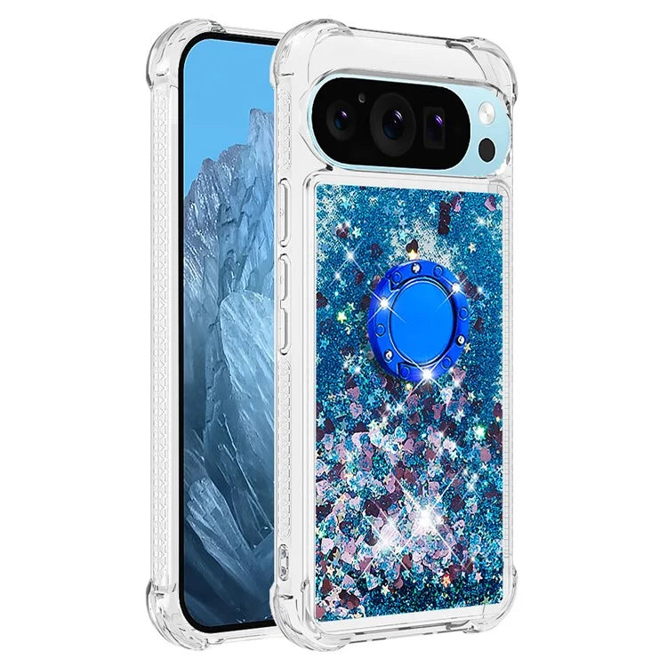 YB Quicksand Series-7 For Google Pixel 9 Case Floating Sequins TPU Cover with Ring Kickstand