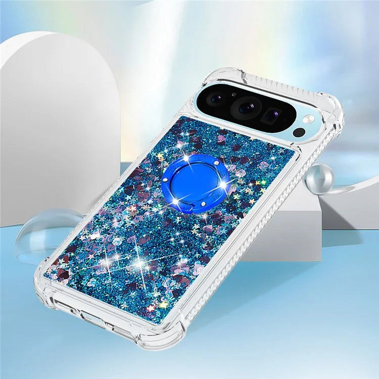 YB Quicksand Series-7 For Google Pixel 9 Case Floating Sequins TPU Cover with Ring Kickstand