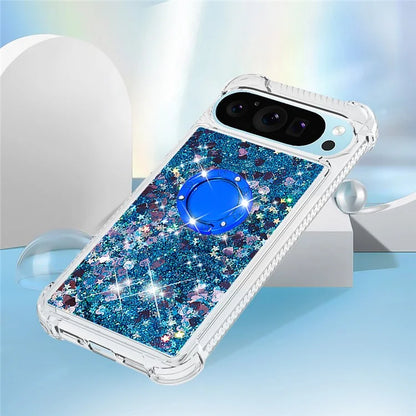YB Quicksand Series-7 For Google Pixel 9 Case Floating Sequins TPU Cover with Ring Kickstand