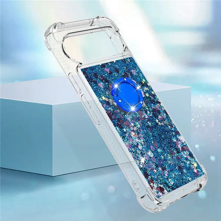 YB Quicksand Series-7 For Google Pixel 9 Case Floating Sequins TPU Cover with Ring Kickstand