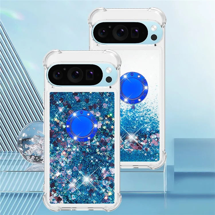 YB Quicksand Series-7 For Google Pixel 9 Case Floating Sequins TPU Cover with Ring Kickstand