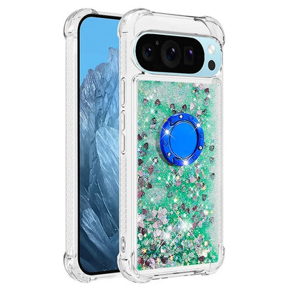 YB Quicksand Series-7 For Google Pixel 9 Case Floating Sequins TPU Cover with Ring Kickstand