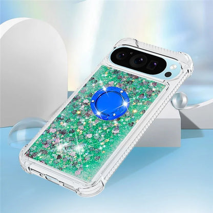 YB Quicksand Series-7 For Google Pixel 9 Case Floating Sequins TPU Cover with Ring Kickstand