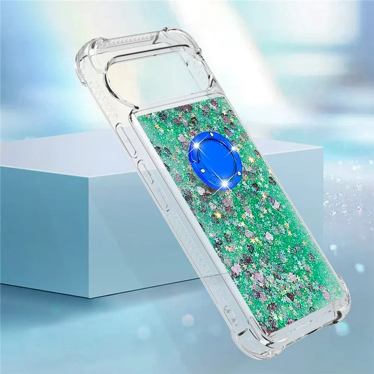 YB Quicksand Series-7 For Google Pixel 9 Case Floating Sequins TPU Cover with Ring Kickstand