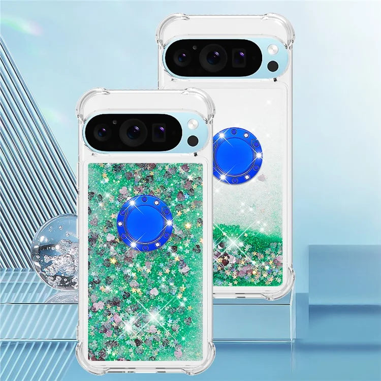 YB Quicksand Series-7 For Google Pixel 9 Case Floating Sequins TPU Cover with Ring Kickstand
