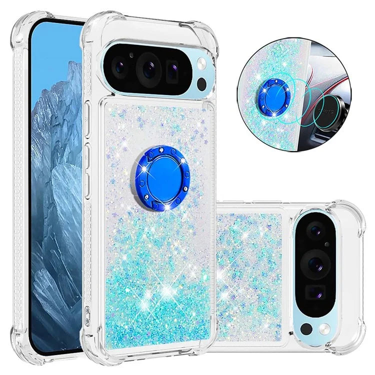YB Quicksand Series-7 For Google Pixel 9 Case Floating Sequins TPU Cover with Ring Kickstand
