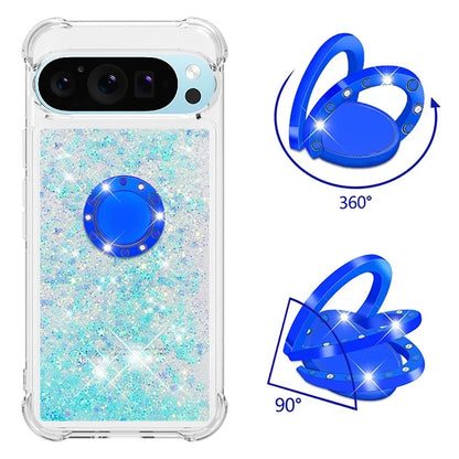 YB Quicksand Series-7 For Google Pixel 9 Case Floating Sequins TPU Cover with Ring Kickstand