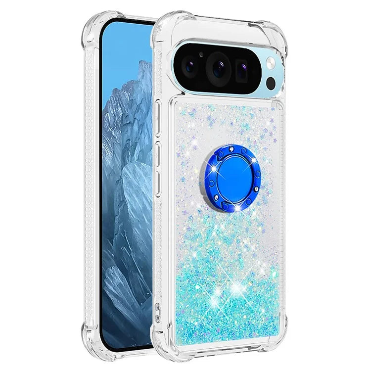 YB Quicksand Series-7 For Google Pixel 9 Case Floating Sequins TPU Cover with Ring Kickstand