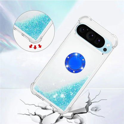 YB Quicksand Series-7 For Google Pixel 9 Case Floating Sequins TPU Cover with Ring Kickstand