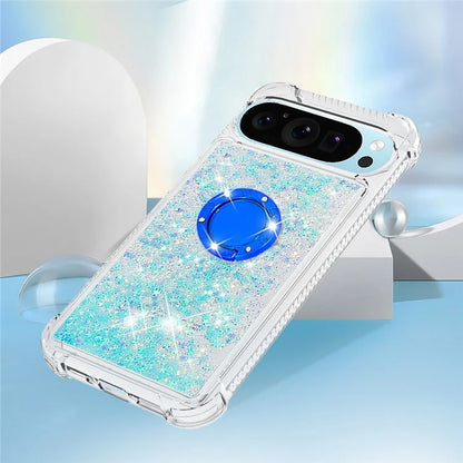YB Quicksand Series-7 For Google Pixel 9 Case Floating Sequins TPU Cover with Ring Kickstand