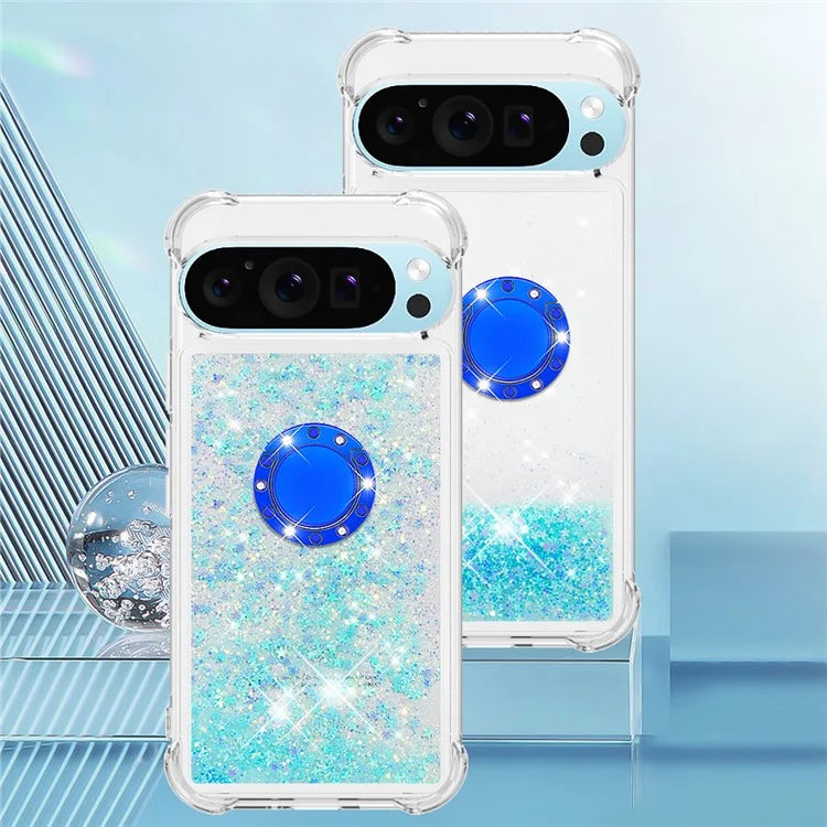 YB Quicksand Series-7 For Google Pixel 9 Case Floating Sequins TPU Cover with Ring Kickstand