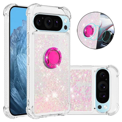 YB Quicksand Series-7 For Google Pixel 9 Case Floating Sequins TPU Cover with Ring Kickstand
