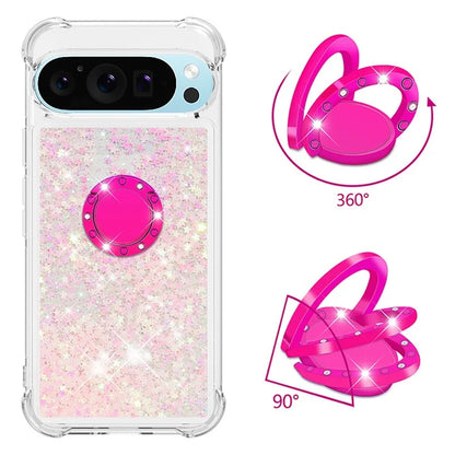 YB Quicksand Series-7 For Google Pixel 9 Case Floating Sequins TPU Cover with Ring Kickstand