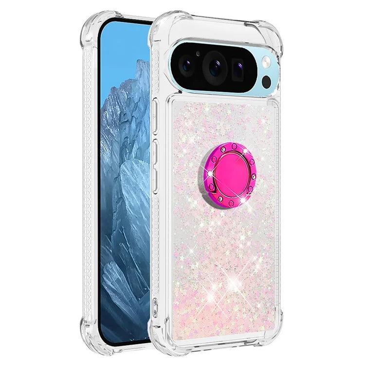 YB Quicksand Series-7 For Google Pixel 9 Case Floating Sequins TPU Cover with Ring Kickstand