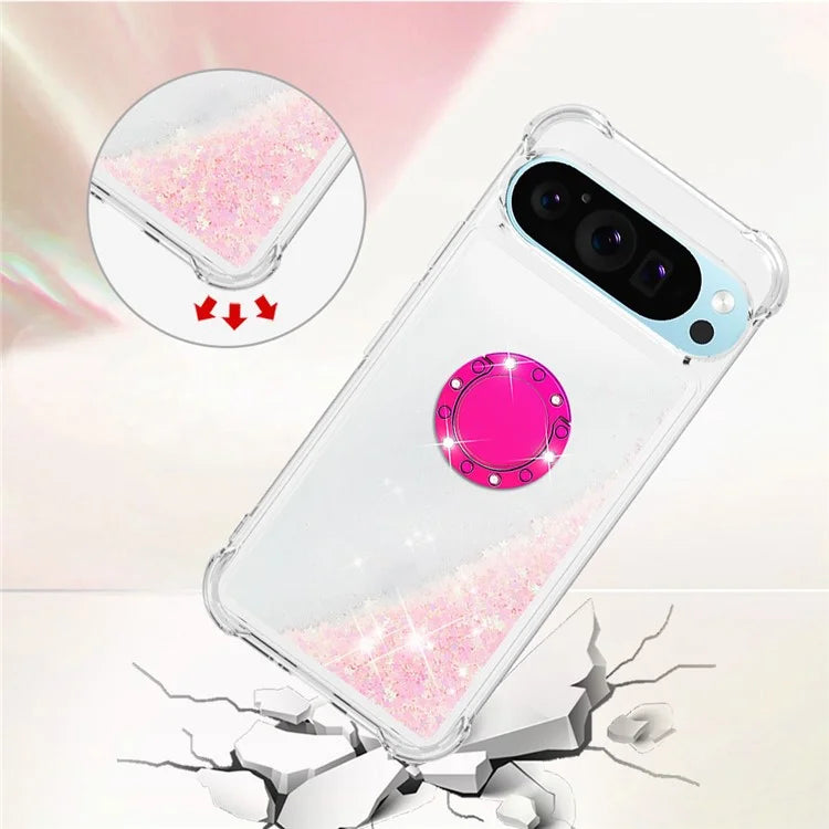 YB Quicksand Series-7 For Google Pixel 9 Case Floating Sequins TPU Cover with Ring Kickstand
