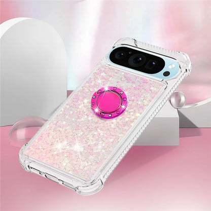 YB Quicksand Series-7 For Google Pixel 9 Case Floating Sequins TPU Cover with Ring Kickstand