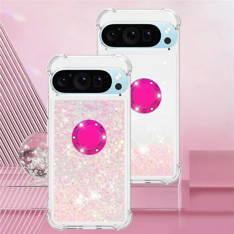 YB Quicksand Series-7 For Google Pixel 9 Case Floating Sequins TPU Cover with Ring Kickstand