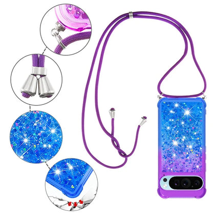 YB Quicksand Series-6 for Google Pixel 9 Case Gradient Sequin TPU Phone Cover with Lanyard