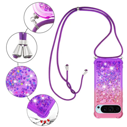 YB Quicksand Series-6 for Google Pixel 9 Case Gradient Sequin TPU Phone Cover with Lanyard