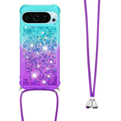 YB Quicksand Series-6 for Google Pixel 9 Case Gradient Sequin TPU Phone Cover with Lanyard