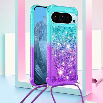 YB Quicksand Series-6 for Google Pixel 9 Case Gradient Sequin TPU Phone Cover with Lanyard