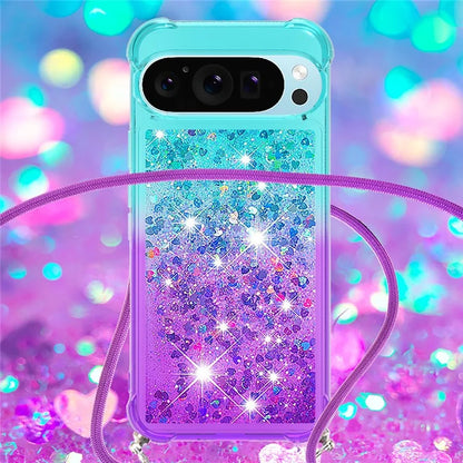 YB Quicksand Series-6 for Google Pixel 9 Case Gradient Sequin TPU Phone Cover with Lanyard