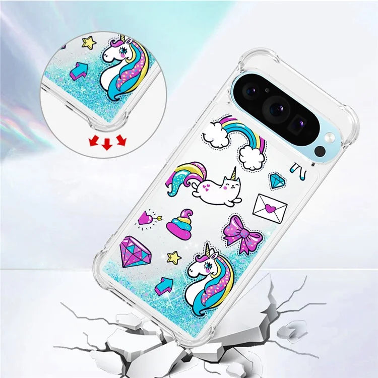 YB Quicksand Series-2 For Google Pixel 9 Case Liquid Glitter Sequins TPU Cover Pattern Printing