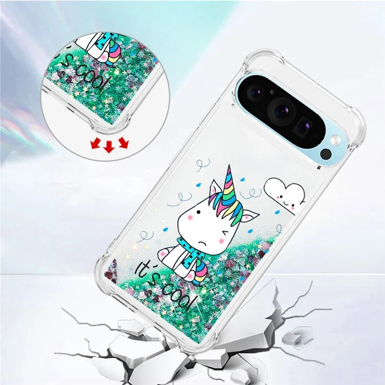 YB Quicksand Series-2 For Google Pixel 9 Case Liquid Glitter Sequins TPU Cover Pattern Printing