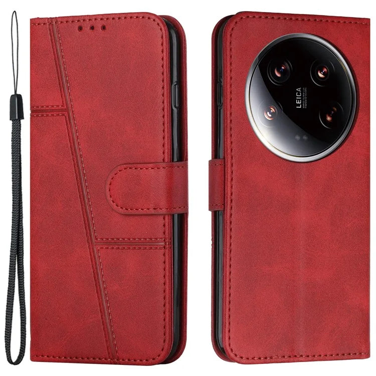 For Xiaomi 14 Ultra Case Viewing Stand Flip Leather Phone Cover with Strap