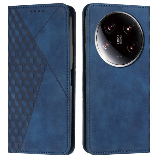 For Xiaomi 14 Ultra Case Magnetic Closure PU Leather Rhombus Phone Cover