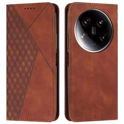 For Xiaomi 14 Ultra Case Magnetic Closure PU Leather Rhombus Phone Cover