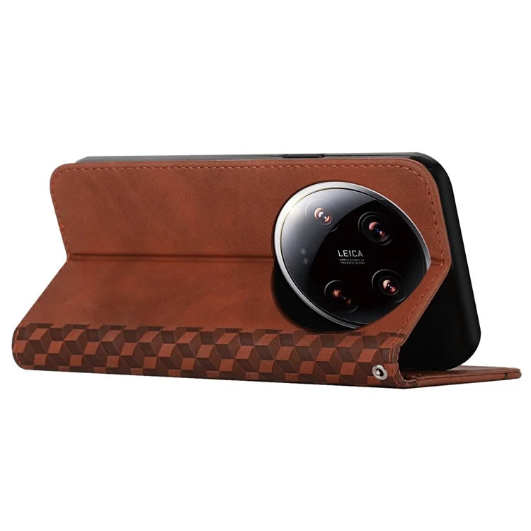 For Xiaomi 14 Ultra Case Magnetic Closure PU Leather Rhombus Phone Cover