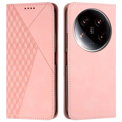 For Xiaomi 14 Ultra Case Magnetic Closure PU Leather Rhombus Phone Cover