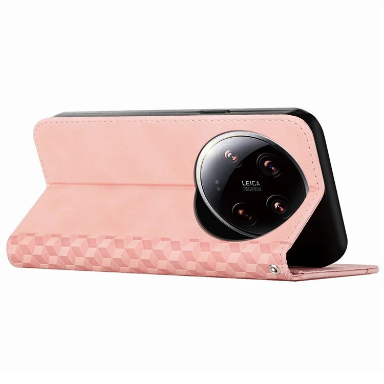 For Xiaomi 14 Ultra Case Magnetic Closure PU Leather Rhombus Phone Cover