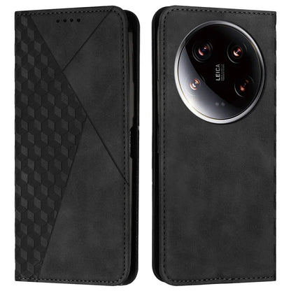 For Xiaomi 14 Ultra Case Magnetic Closure PU Leather Rhombus Phone Cover