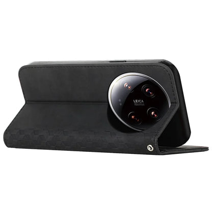 For Xiaomi 14 Ultra Case Magnetic Closure PU Leather Rhombus Phone Cover