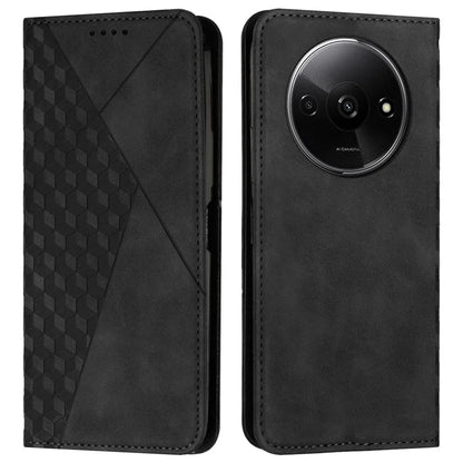 For Xiaomi Redmi A3 Case Splicing Rhombus PU Leather Folio Stand View Phone Cover Skin-touch