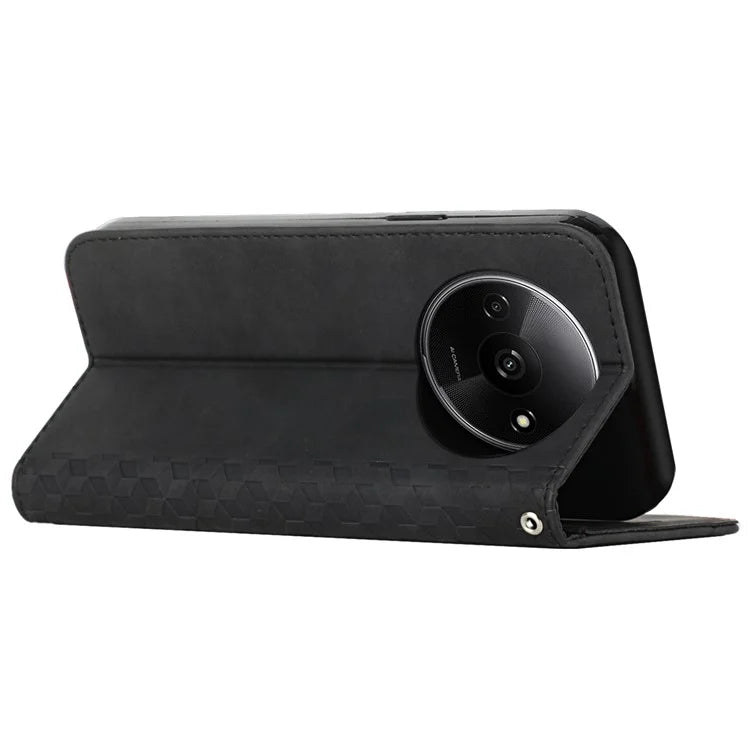 For Xiaomi Redmi A3 Case Splicing Rhombus PU Leather Folio Stand View Phone Cover Skin-touch
