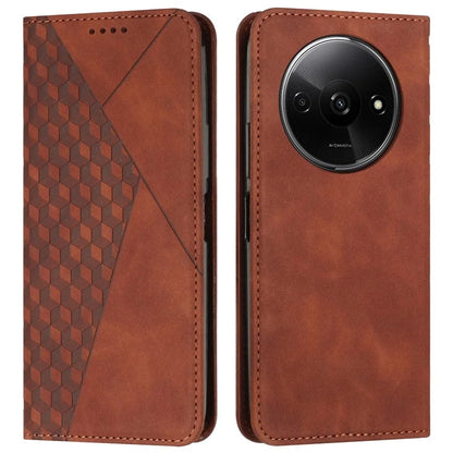 For Xiaomi Redmi A3 Case Splicing Rhombus PU Leather Folio Stand View Phone Cover Skin-touch