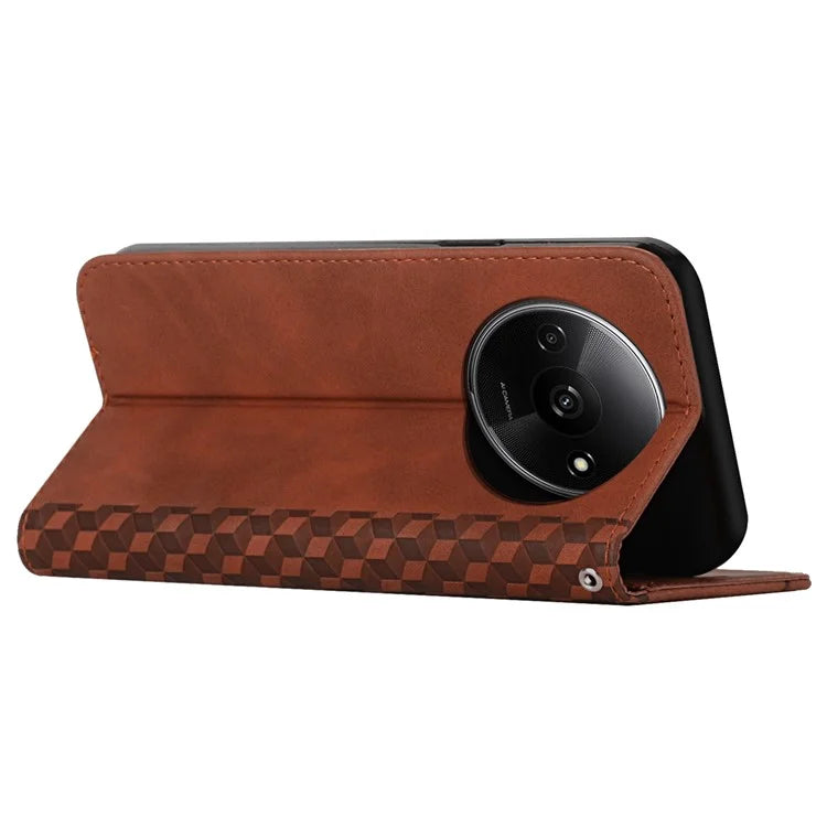 For Xiaomi Redmi A3 Case Splicing Rhombus PU Leather Folio Stand View Phone Cover Skin-touch