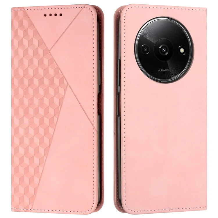 For Xiaomi Redmi A3 Case Splicing Rhombus PU Leather Folio Stand View Phone Cover Skin-touch